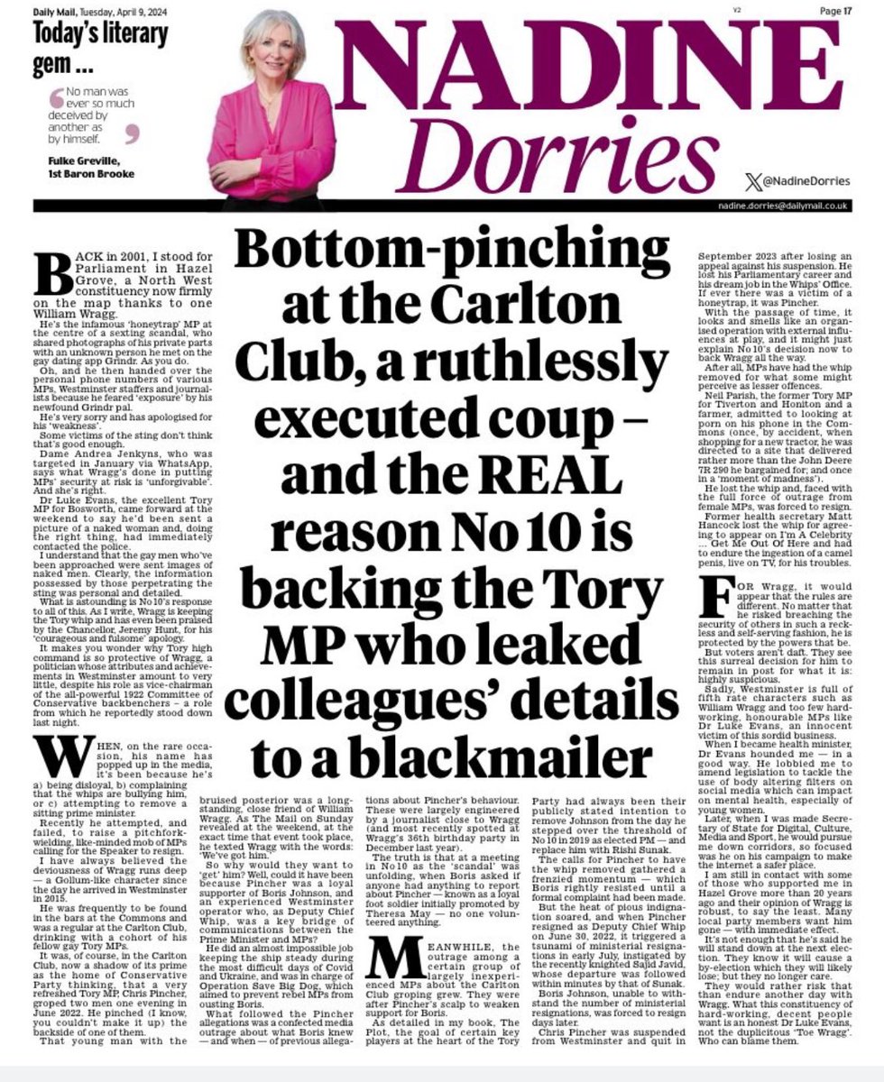 THE REAL VICTIM: Is not @William_Wragg who now hides behind “mental health” The Real victim of the honeytrap is Chris PINCHER who was clearly set up as part of the COUP to remove @BorisJohnson & replace him with weak willed @RishiSunak - No 10 are PROTECTING Wragg for his part!