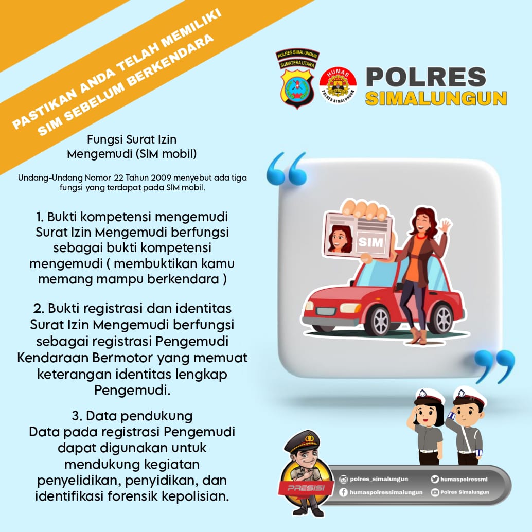 Halo Sobat Humas🙏👍
 Saat Mengemudikan Kendaraan Bermotor Harus Sudah Memiliki SIM ya

#ramadhansuci 
#spripimpolri
#divhumaspolri
#humaspoldasumaterautara
#poldasumut 
#kapoldasumut 
#kapolressimalungun 
#polrihumanis 
#polripresisi
 #PelayananMudik2024