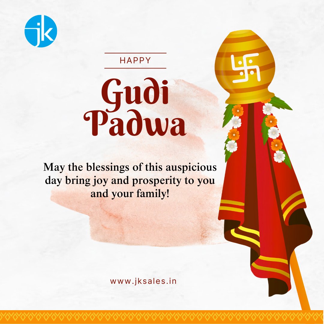 JKSales_'s tweet photo. J K Sales Wishing you and your family a very blessed Gudi Padwa.

#Festivalcelebration #Maharashtraculture #JoyAndProsperity #NewBeginnings #RangoliArt #PuranPoli #CSR #jksales #GudiPadwa #culture https://t.co/6XLtUedjxn
