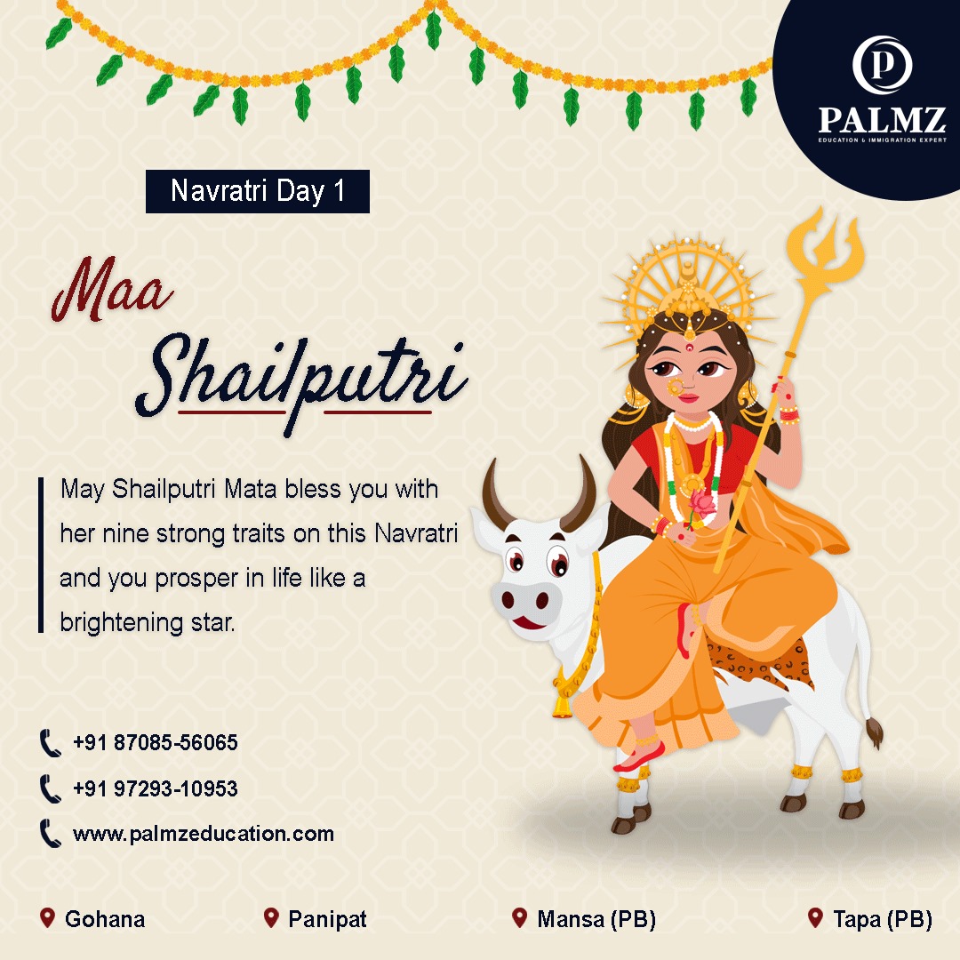 May Shailputri Mata bless you with her nine strong traits on this Navratri and you prosper in life like a brightening star.

#happyfirstnavratri #festival #navratri #studyabroad #studyvisa #visitorvisa #canadastudy