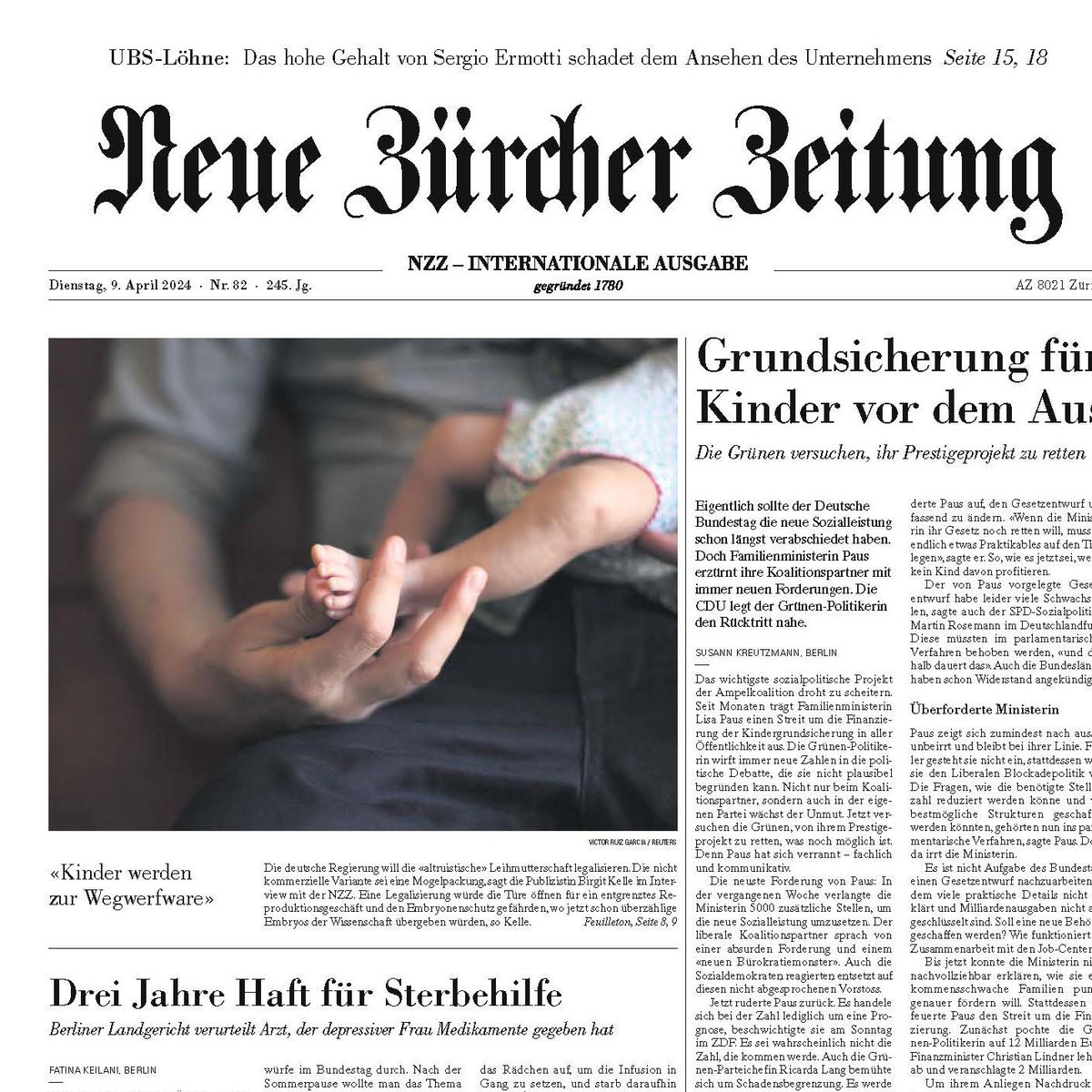 'Kinder werden zur Wegwerfware' - mein Interview zu #Leihmutterschaft, mein Buch 'Ich kauf mir ein Kind', das globale Geschäft mit den Kindern und über eine Ampel-Regierung, die das auch noch legalisieren will heute auf dem Titel in der @NZZ. Das ganze Interview im Feuilleton…