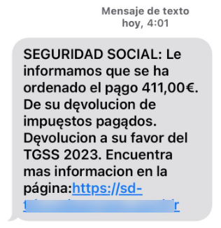 guardiacivil's tweet photo. ⚠️#AVISO‼️ Detectada una campaña que suplanta a la #AgenciaTributaria vía SMS informando de una devolución de la #renta del año 2023.

#NoPiques, pretenden que accedas a un enlace a una web fraudulenta para obtener tus datos personales. Es #smishing👇

ℹ️https://t.co/7C6IYE54Tn https://t.co/1qAYUMxP8T