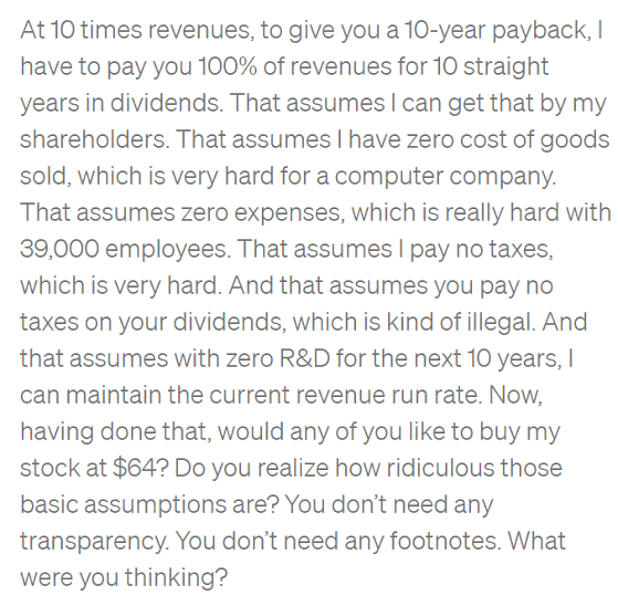 @sidd1307 Scott McNealy then CEO of Sun Microsystems, poster-boy of the dot com bubble...had this to say about the go-go years & his co in bubble valuation territory