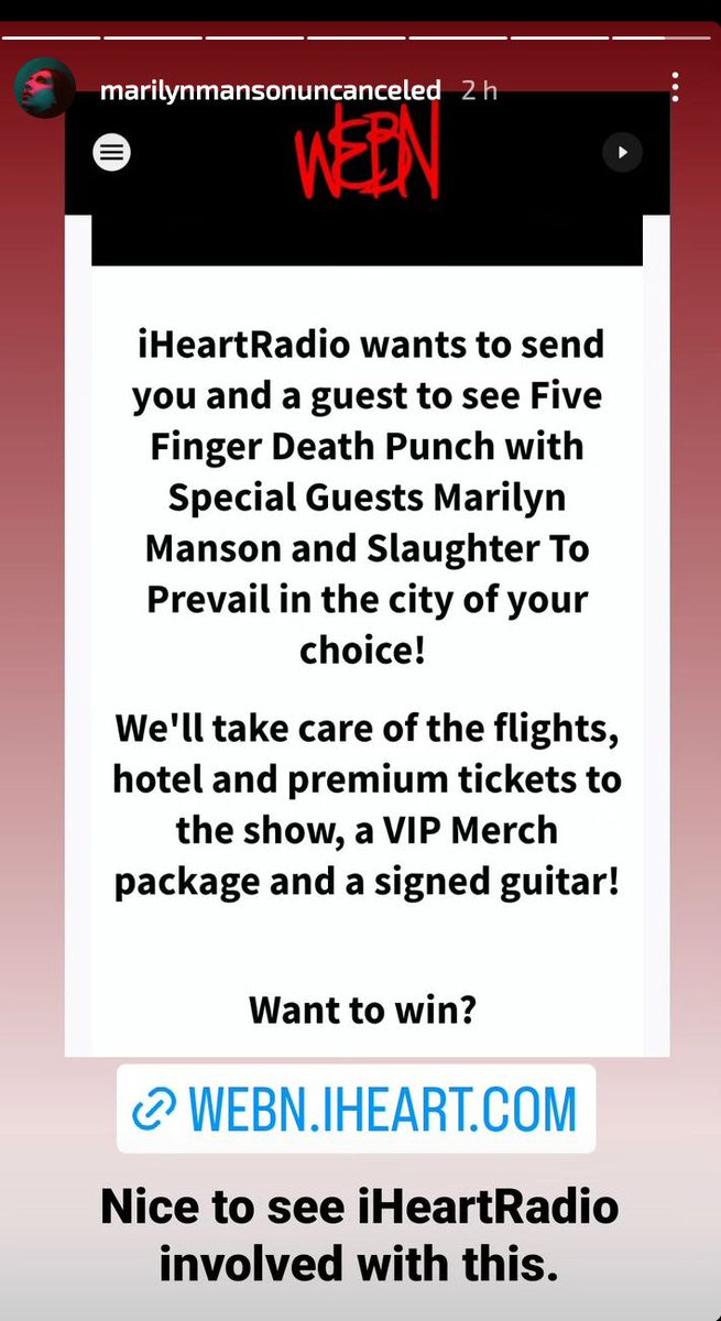 #marilynmanson #fivefingerdeathpunch #slaughtertoprevail ss taken from @MarilynMansonU1 Instagram. Good luck!!