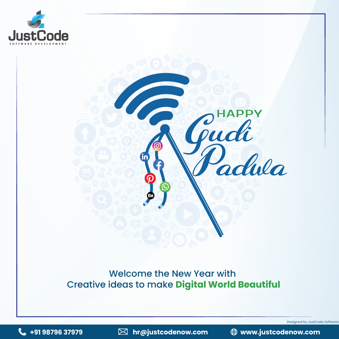 Justcodesoft's tweet image. As we celebrate the festival of Gudi Padwa, let’s cherish the moments of togetherness with our family and friends. Happy New Year!!!
#justcode #happy #gudipadwa #newyear #digital #world #software #development #celebration #joy #happiness #love #festival #graphics