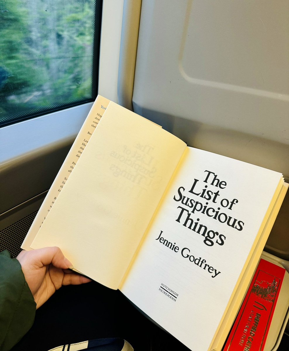 I have been accompanied by #TheListOfSuspiciousThings for my train journey today, and it’s been great so far at just over 60 pages in✨💙