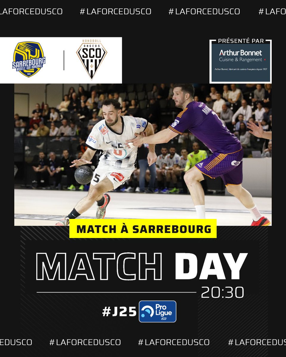 𝗠𝗔𝗧𝗖𝗛 𝗗𝗔𝗬 📷 Ce soir c'est match !! les ⚫️&⚪️ affrontent Sarrebourg Supportez la team SCO derrière vos écrans sur handballtv.fr Match présenté par Arthur Bonnet Les Ponts de Cé, votre cuisiniste toujours plus créatif #SportAngers #angerssco #Proligue #LNH