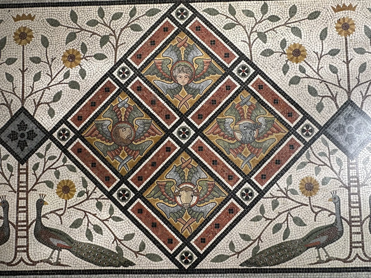 Mosaic floor at Hingham, Norfolk. Four evangelists and peacocks for eternity  #tilesonTuesday