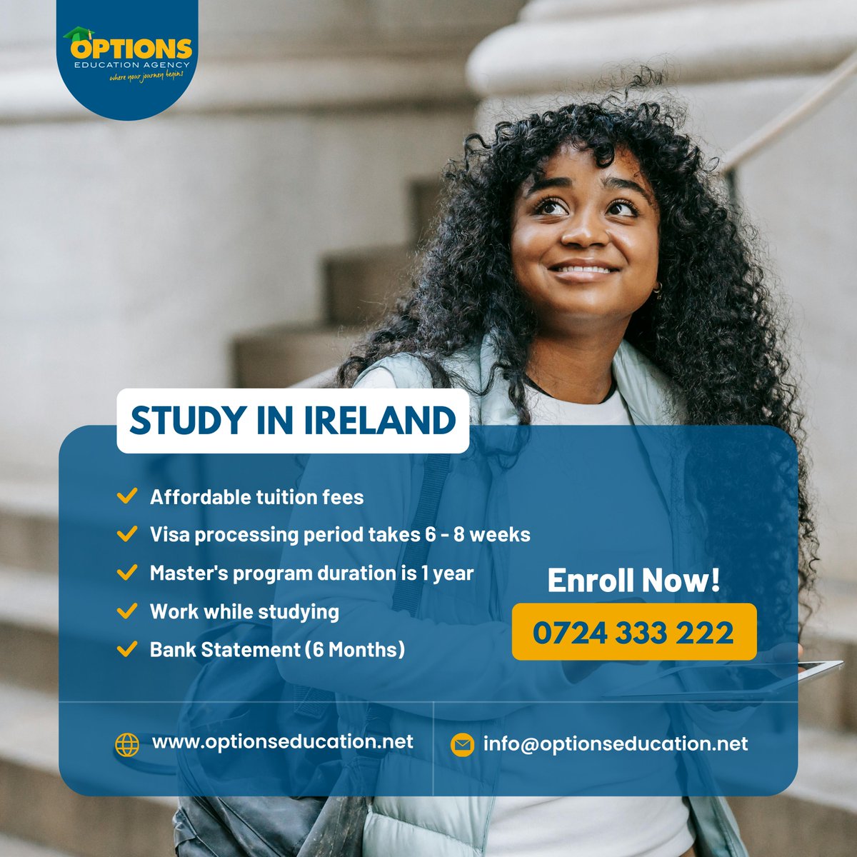 Study smart, save big in Ireland! With affordable tuition fees, 8-week visa processing, one-year master's programs, and the opportunity to work while you study, your dreams of international education become a reality. Enroll Now 0724 333 222 #studyabroad