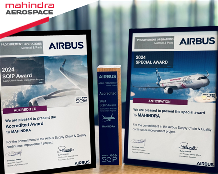 Thank You Team @Airbus! Thrilled to be recognized as an “Accredited” SQIP partner and to receive the Special “Anticipation” Award in the 2024 SQIP Awards! Special thanks to Airbus PO & PM teams in 🇫🇷 & 🇮🇳 ! And KUDOS to the @Mahindra_Aero SQIP team – you make the future real!