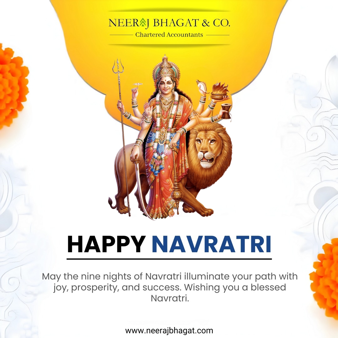 May the auspicious festival of Navratri bring joy, prosperity, and success into your life.Happy Navratri! 🪔🙏🏽
.
.
.
#Navratri #DurgaPuja 
#FestivalSeason #Navratri2024
#NBC #CA_RuchikaBhagat
#NeerajBhagat