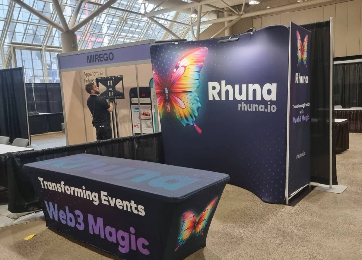RhunaIO's tweet photo. 🚀 #Rhuna's booth is ready to rock #DX3Canada! 🎉 Meet us April 9-10 at Toronto's #Metaverse Summit for an epic blend of #tech & #fun. It's almost showtime - don't miss out! Follow for the latest buzz & lively chats. 💥🦋 #MetaverseToronto https://t.co/epGdg9plZP