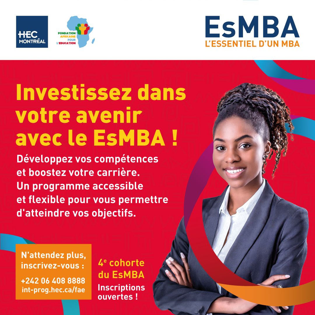 Vous cherchez à faire évoluer votre carrière et à développer vos compétences ? 

Le EsMBA est un programme flexible et accessible. Il vous permettra d'atteindre vos objectifs professionnels tout en conciliant vos autres engagements. 

+242 06 408 8888 | buff.ly/3U4bLb4