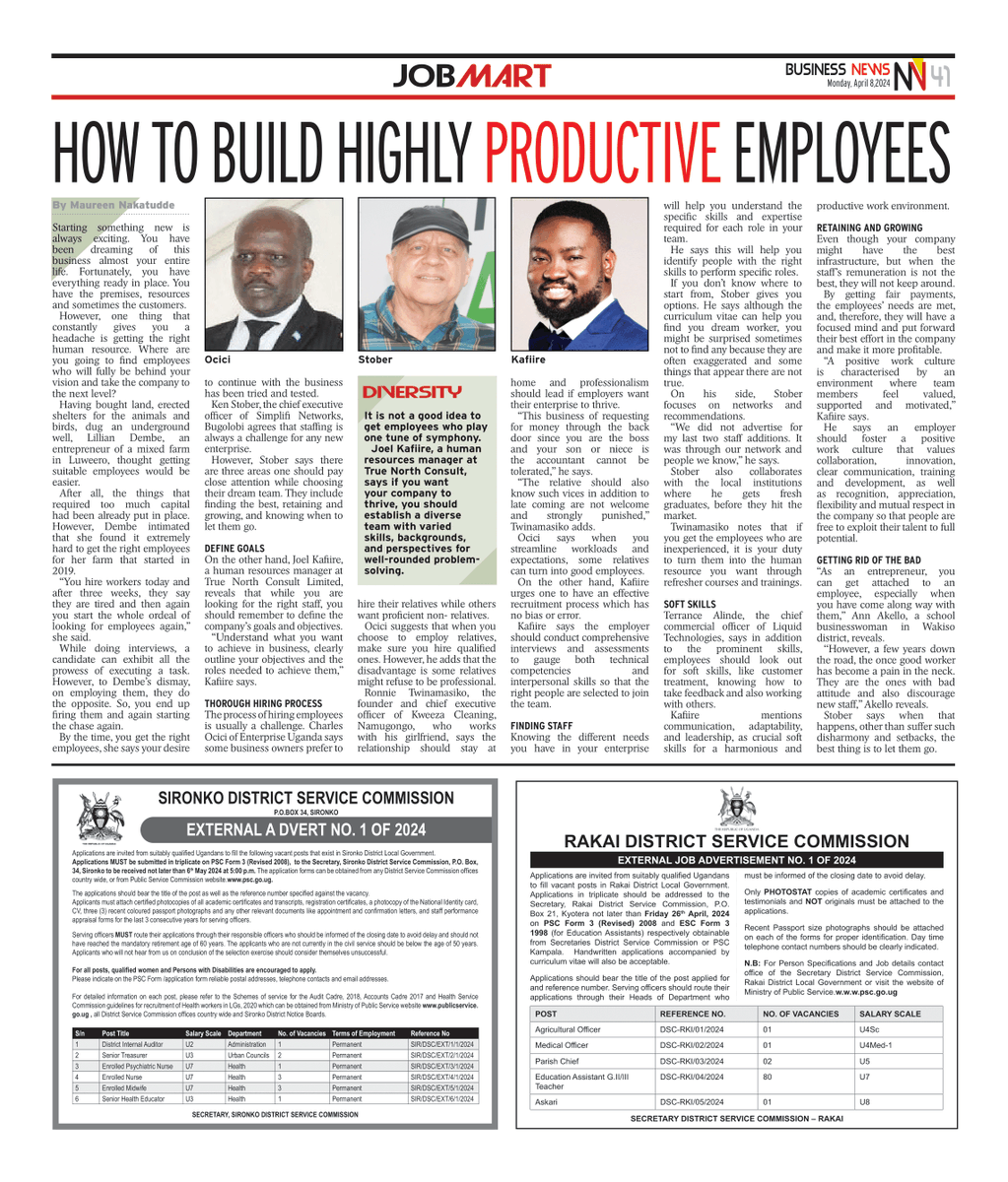 Building highly productive employees requires a strategic approach to various aspects of management and organizational culture. In this article, our CEO @ken_stober talks about strategies to foster employees' productivity and effectiveness. @newvisionwire ✍️Nakatudde Maureen