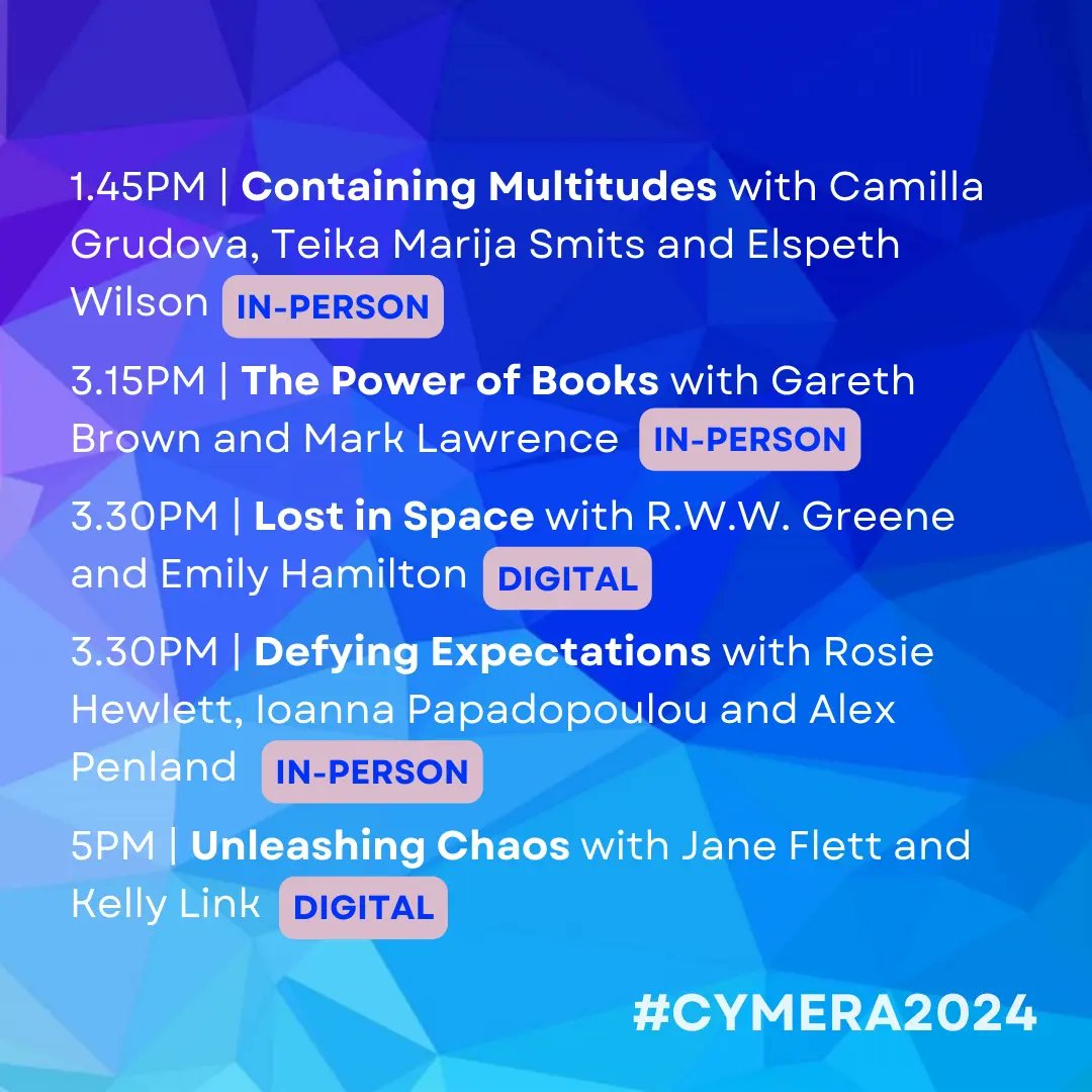 A round-up of all the in-person and digital panels happening at #Cymera2024 on Sunday, 2 June ⬇️ On Sunday we also have SEVEN workshops, agent one-to-ones, an open mic, live performances and more! View the full #Cymera2024 programme: cymerafestival.co.uk/cymera2024-eve…
