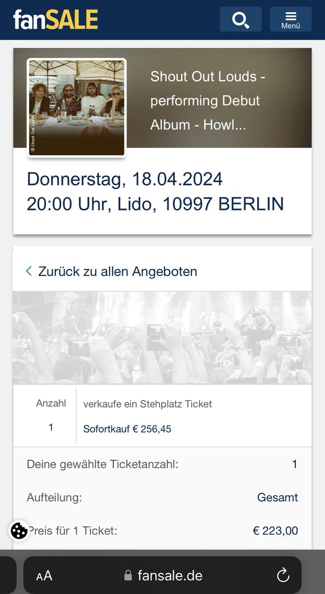 #Eventim-Fansale eskaliert. 256,45€ für 1 #shoutoutlouds-Ticket? Der anbietende „Fan“ möge in der Hölle schmoren.