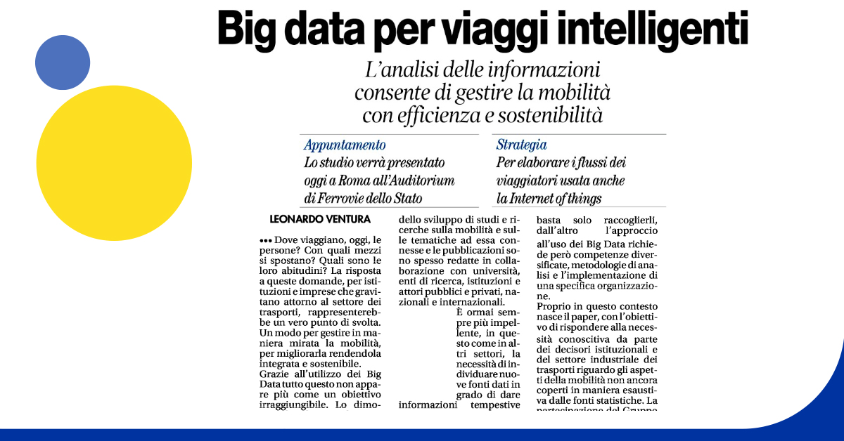 Per elaborare i flussi dei viaggiatori usata la #IoT 🗞️' #Bigdata per viaggi intelligenti' su @tempoweb #sostenibilità @istat_it @fsitaliane @TIG_italia @SGInnovazione @itastartupvisa @digitalepop @Osserv_Digital @PID_CamCom