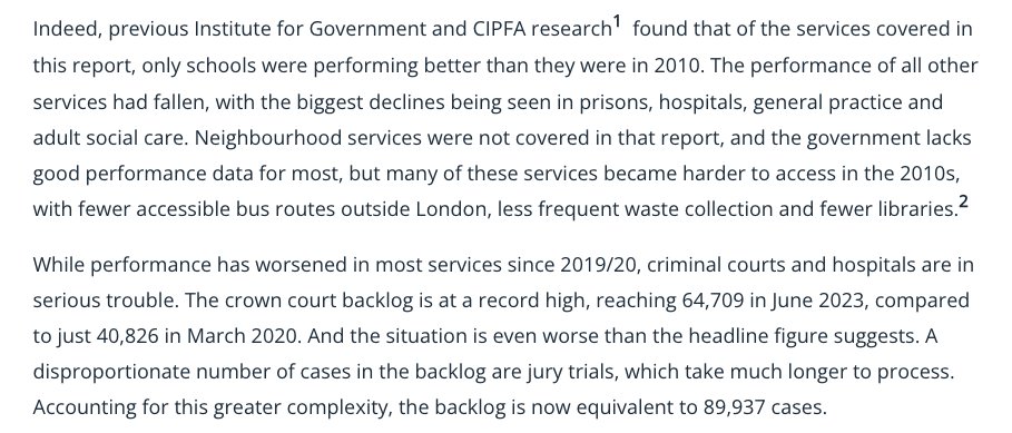 Not just vibes: @instituteforgov's performance tracker singling healthcare out as one of the areas struggling hardest, describing hospitals as 'in serious trouble'. instituteforgovernment.org.uk/publication/pe…