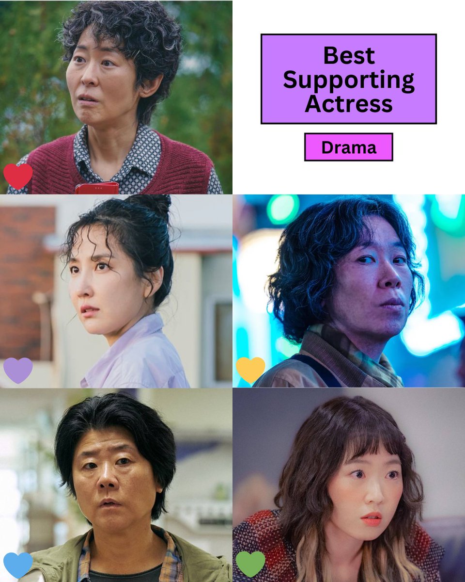 BEST SUPPORTING ACTRESS - Baeksang Arts Awards 2024

❤️ #KangMalGeum - #TheGoodBadMother
💜 #ShinDongMi - #WelcomeToSamdalri 
💛 #YeomHyeran - #MaskGirl
💙 #LeeJungEun - #ABloodyLuckyDay 
💚 #JooMinKyung - #BehindYourTouch