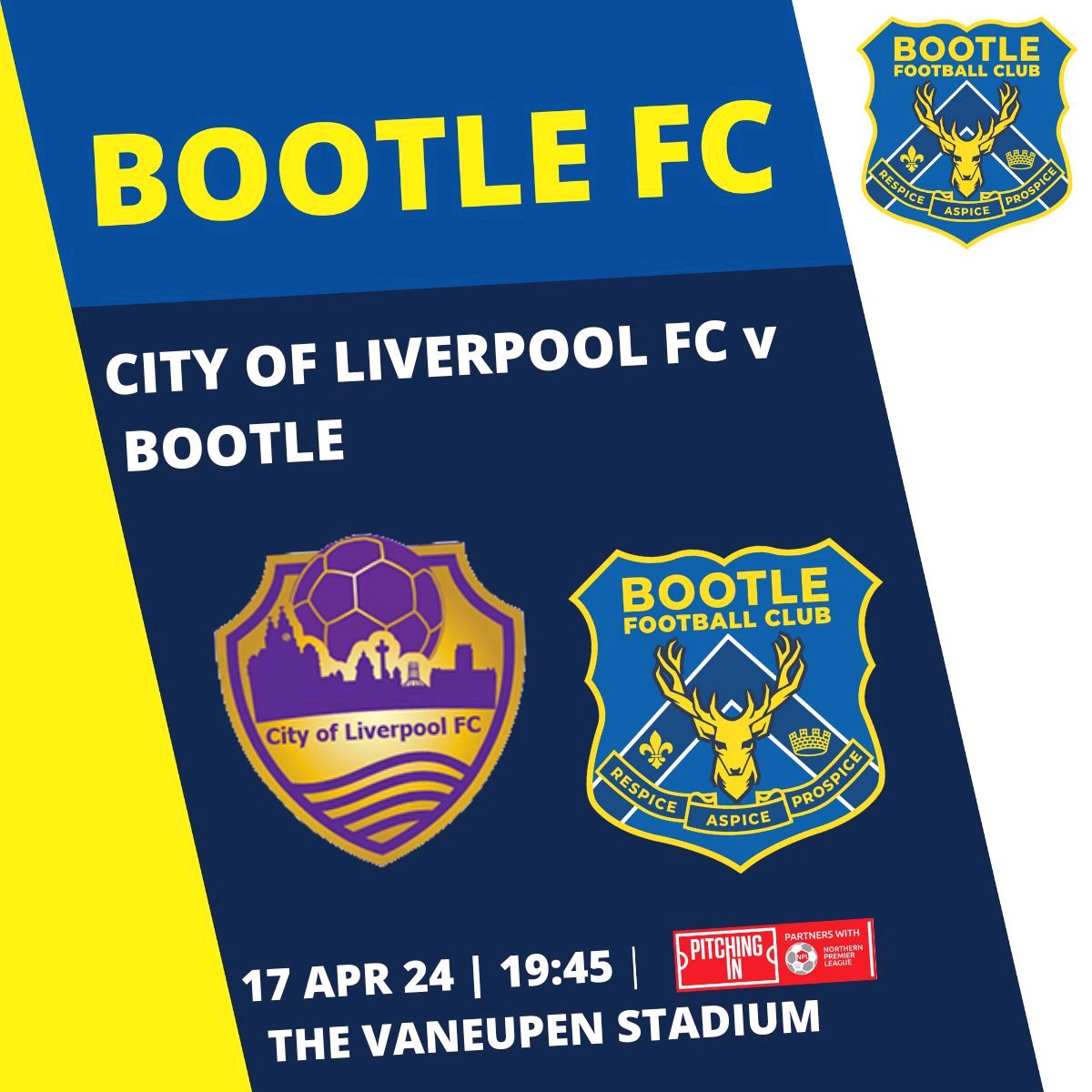 📆 Date confirmed

🔁 Our visit to @CityofLpoolFC has been rearranged for Wednesday 17 April

🆚 @CityofLpoolFC
📆 Wed 17 Apr
🕒 19:45
🏆 @NorthernPremLge
📍 vanEupen Stadium

#UpTheBucks