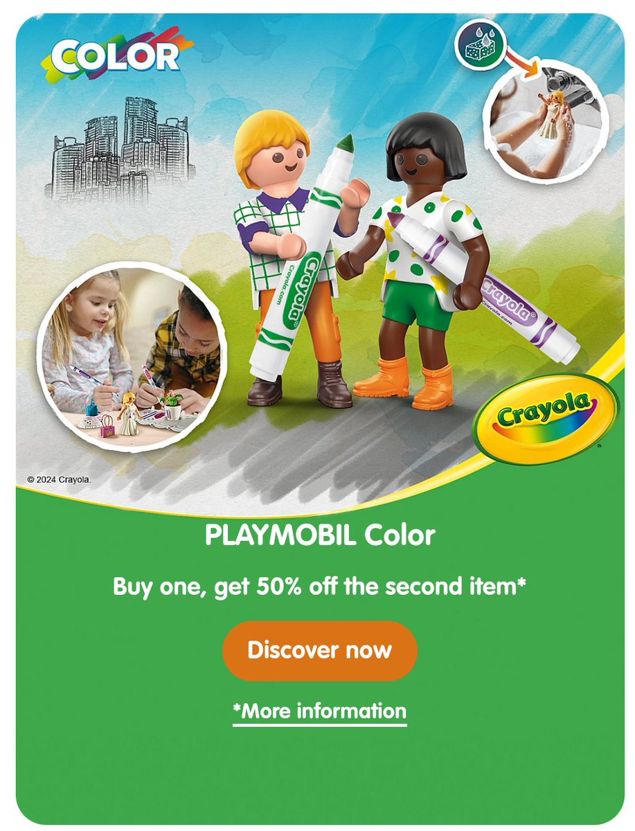 Everyone needs a bit of colour in their day! 🔴🟧🟡🟩🔵🟪🟤⬛⚪ For a limited time you can buy one #Playmobil Colour set and get the second half price! Visit playmobil.co.uk for.more information #colouring #artsandcrafts #colouringFun