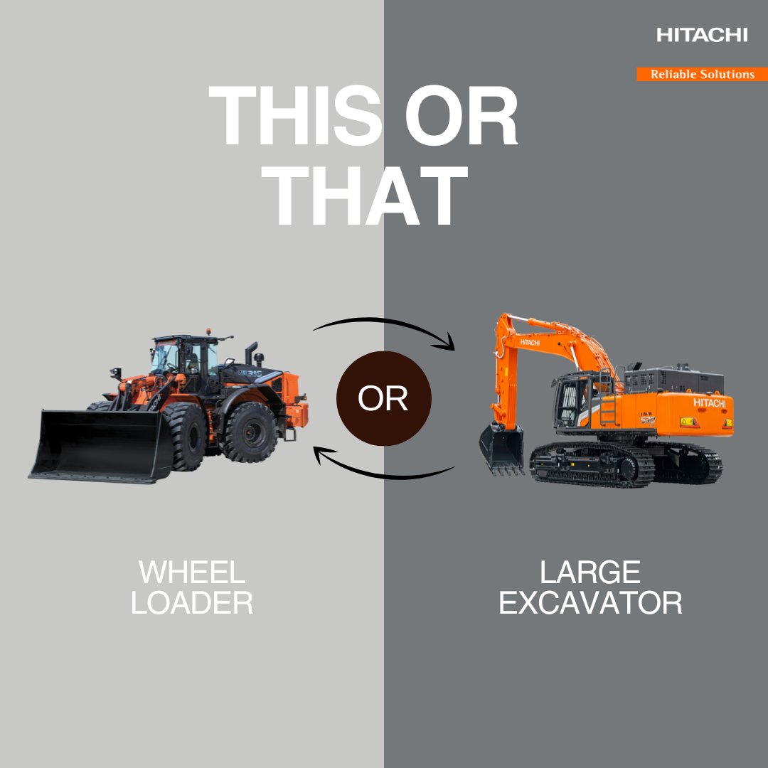 Which would you choose? 👀Comment below to let us know 👇 #HitachiConstruction #HCMUK #Zaxis7 #WheelLoader #Excavator #ConstructionMachinery