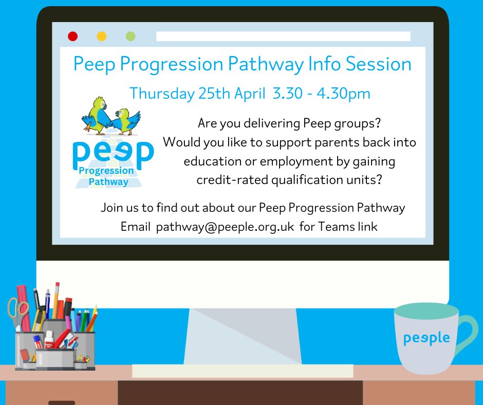 If you're a Peep-trained practitioner or manager join us for an hour on Thursday 25th April to find out how you could offer credit-rated units to the parents and carers in your Peep groups. ➡️peeple.org.uk/peep-progressi… #employability #socialmobility