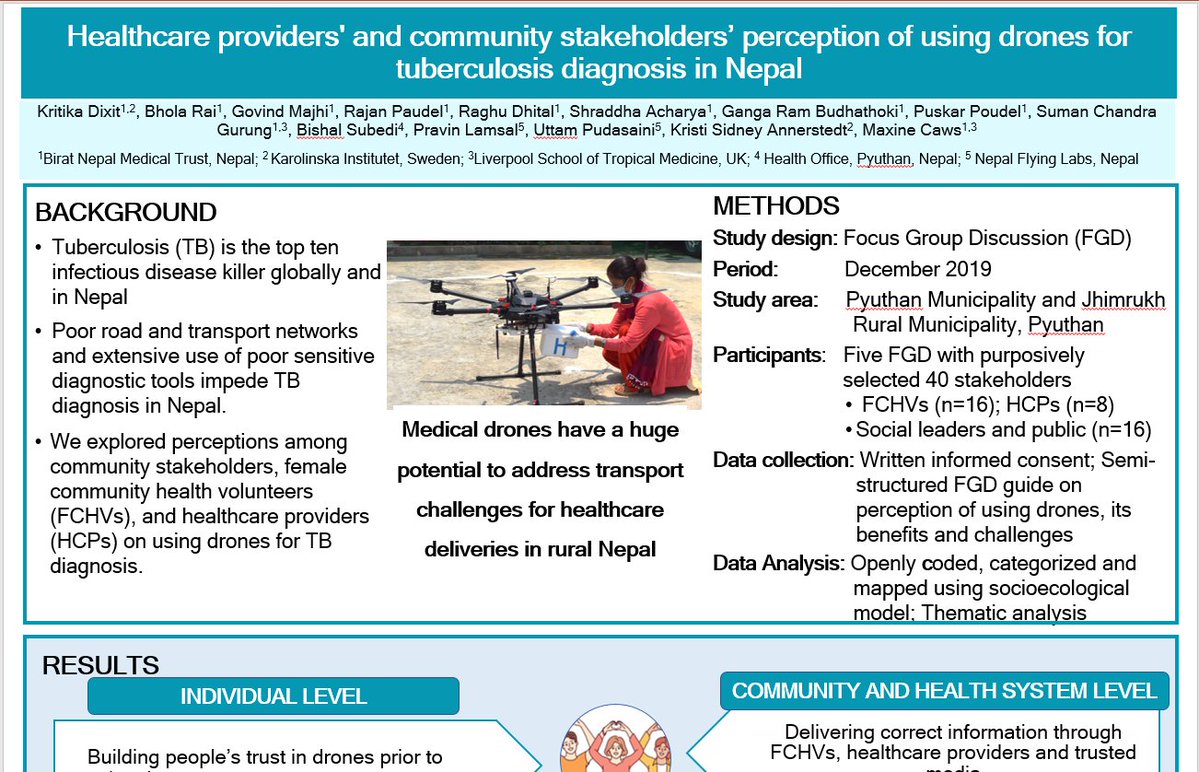 At the 10th NHRC summit, our @_KritikaDixit will present the 'Healthcare providers' & #community stakeholders’ perception of using #drones for tuberculosis diagnosis in Nepal'.
@LSTMnews @karolinskainst @nepalflyinglabs 
#Nepalhealthresearchcouncil #NHRCsummit  #tuberculosis