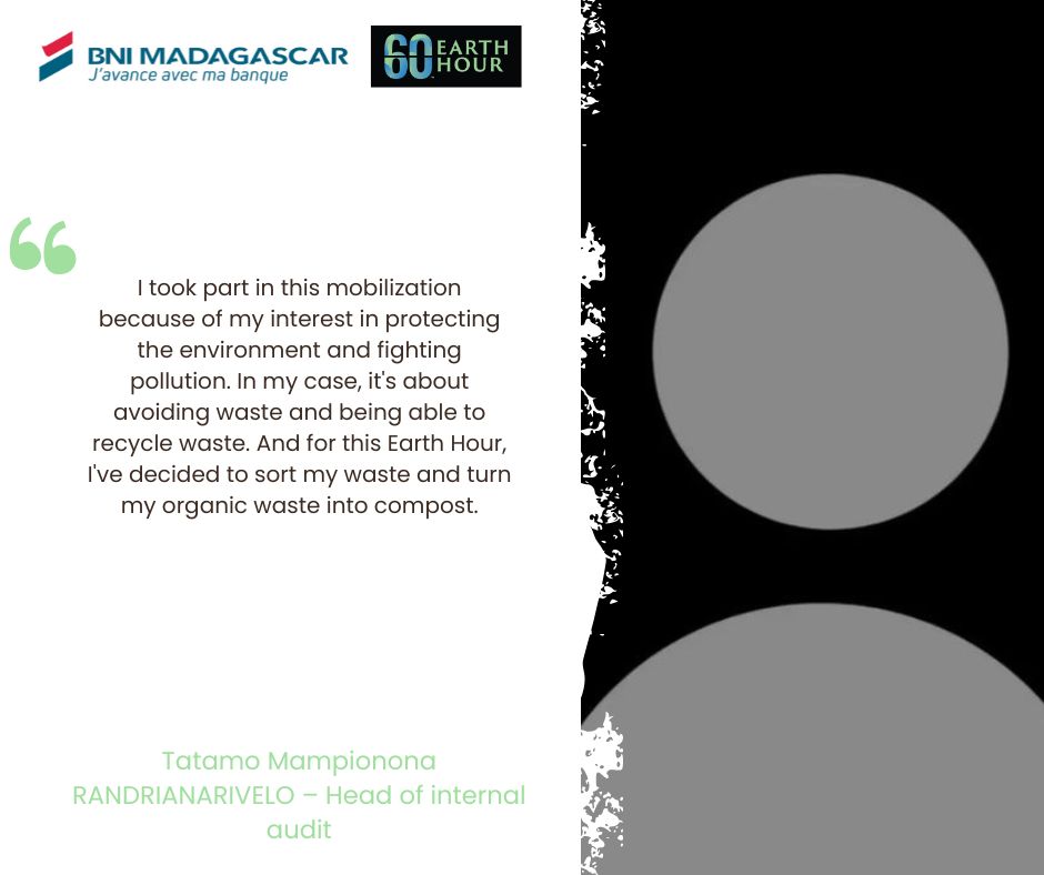 1/2 This year, BNI MADAGASCAR launched an internal mobilization to encourage all employees to take positive action for the planet. For @earthhour , people highlighted their daily eco gestures, with the aim of demonstrating that simple, inexpensive practices. #biggesthourforearth