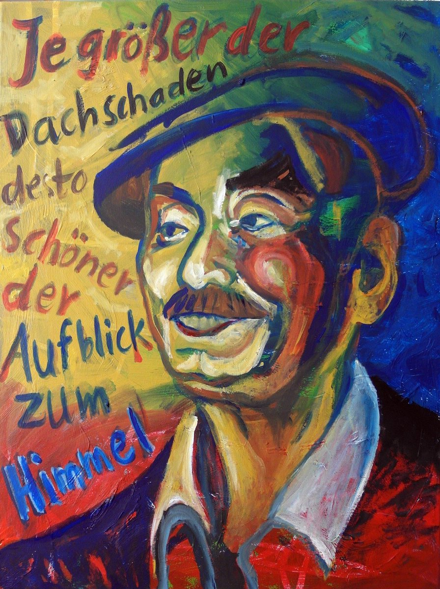 Der Aktionskünstler Wolfram P. Kastner hat vor einiger Zeit dieses Portrait von Karlheinz Deschner gemalt, das heute im gbs-Stiftungsitz 'Haus Weitblick' in Oberwesel hängt. @gbs_org #KarlheinzDeschner #Deschner