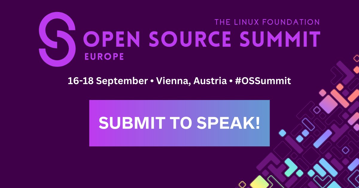 The #OSSummit Europe #CallForProposals is open through 30 April! Join us in Vienna, Austria from 16-18 September & speak at any of the events covering the most cutting edge topics in #OpenSource today including: #AI, #Cloud & Containers, #Linux & more. hubs.la/Q02sbmJm0