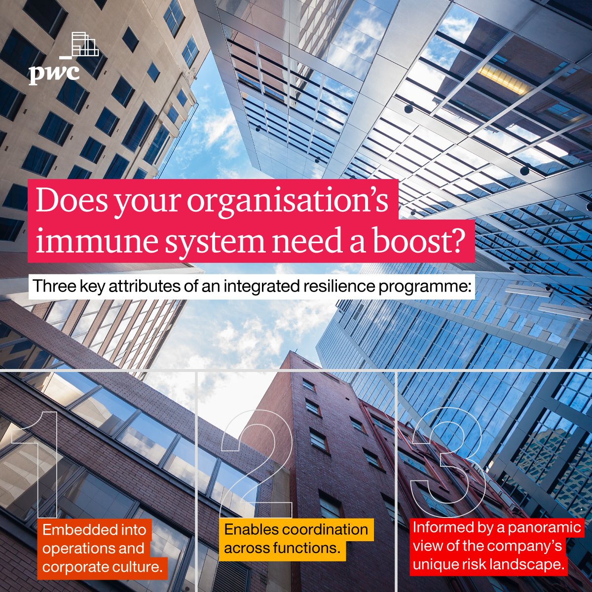 Our Global Crisis and Resilience Survey polled business leaders worldwide to gain insights into how they meet urgent challenges of a constantly changing business environment. Explore the three key attributes of a robust corporate immune system: pwc.to/49UZATw