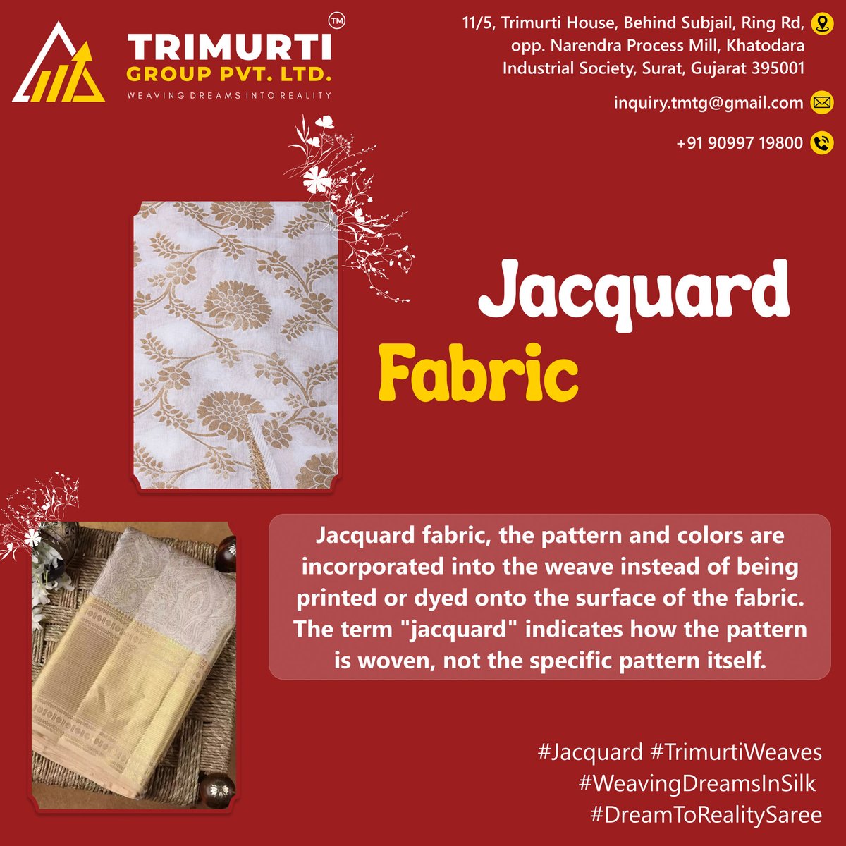 trimurti_group's tweet photo. 💫 Wrap yourself in the sleek elegance of nylon fabric. From everyday chic to evening glam, let its versatility take your style to new heights.

Contact Us
+91 90997 19800

Adress : 11/5, Trimurti House, Behind Subjail, Ring Rd, opp. Narendra Process Mill, Khatodara Industrial So https://t.co/tvccjp6FmD