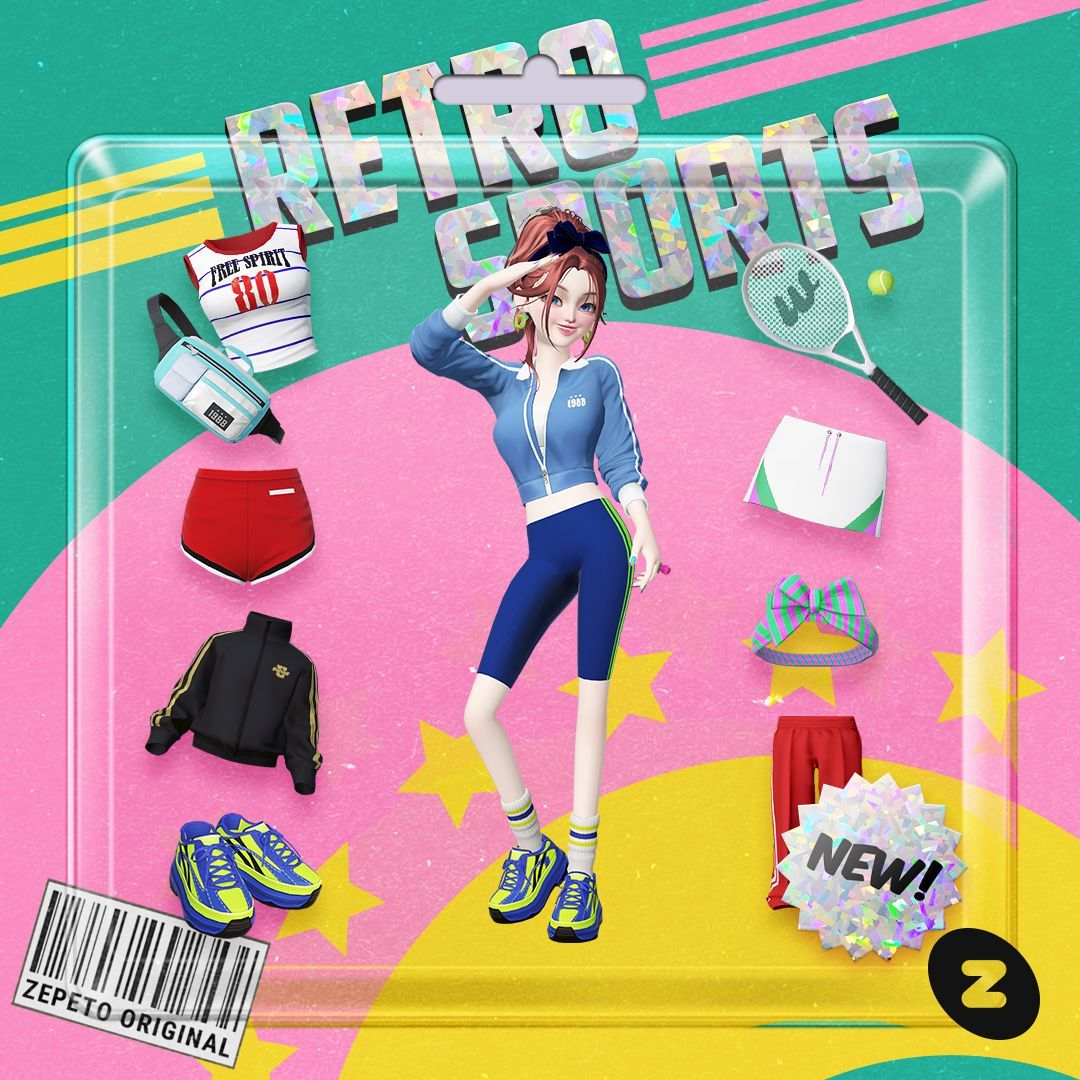 Get sporty with a retro vibe 🏓 Retro Sports Collection is OPEN! Unique colors, badminton rackets and soccer balls 🏃 Dress up in retro sporty looks and let's play together! 👉buff.ly/3J38aTZ #ZEPETO #retro #sports #casual #Character #Avatar #Virtualworld #Virtual