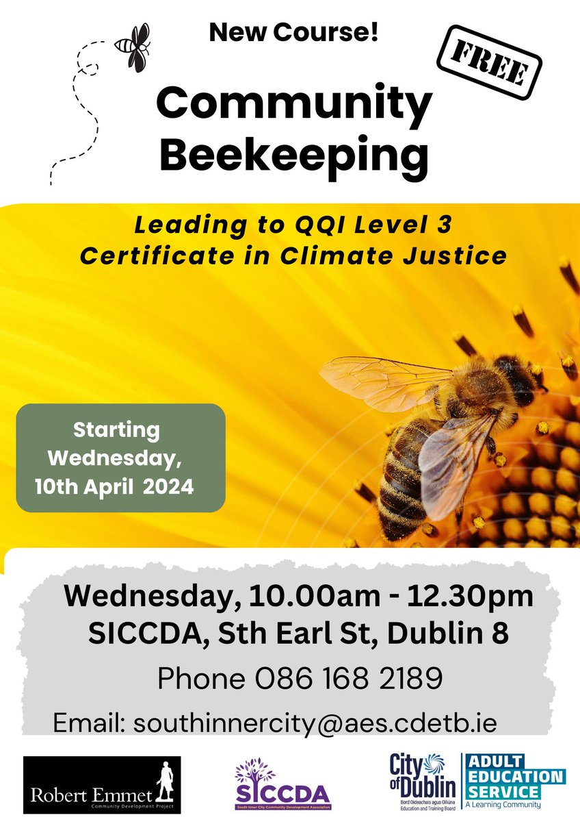 .@cdp_robertemmet are running a new accredited #beekeeping and #climate justice course this Wednesday from 10am to 12pm. 👇Details on how to apply below: @CityofDublinETB @SICCDA