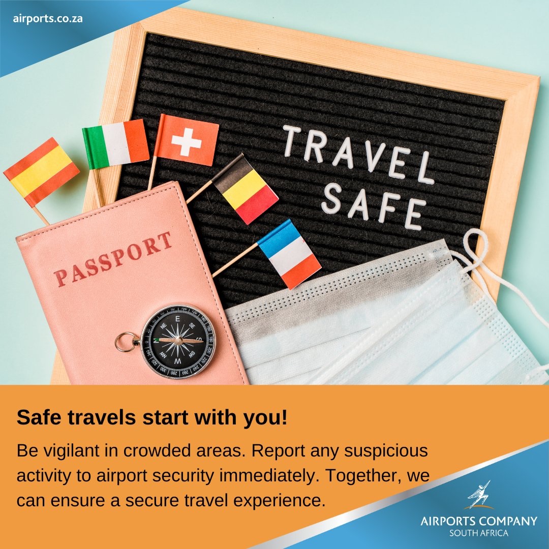 Safe travels begin with you! ✈️Be vigilant in crowded areas, and report any suspicious activity to security, airport info desks, or police officers in the area. #ACSAllence