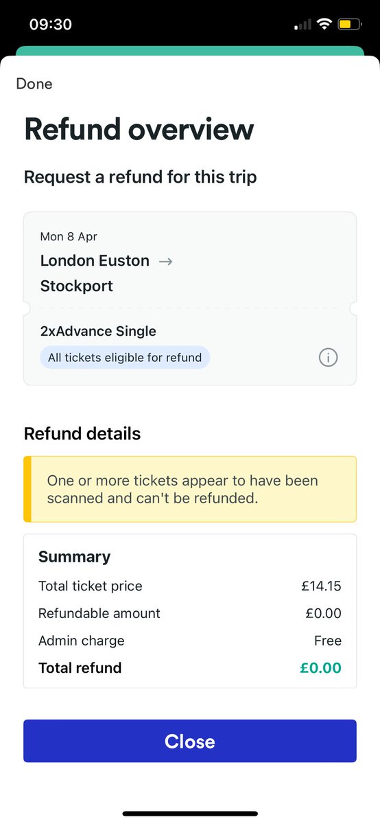 DavidLy93's tweet photo. @thetrainline Hi, my train was cancelled yesterday, however it’s stating that a refund isn’t available as I’ve used a ticket which I didn’t. Please can you advise on how to get the refund? https://t.co/1Lzh27qp3S