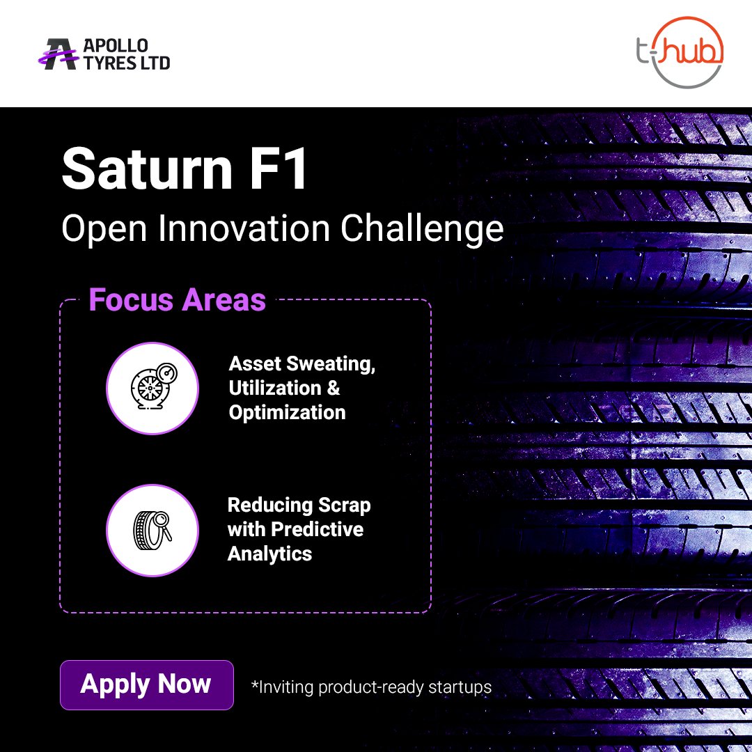 T-Hub, in collaboration with Apollo Tyres, is providing a platform for product-ready #startups to showcase their innovative solutions in #tyre #production and #manufacturing. Apply: bit.ly/4brxj84