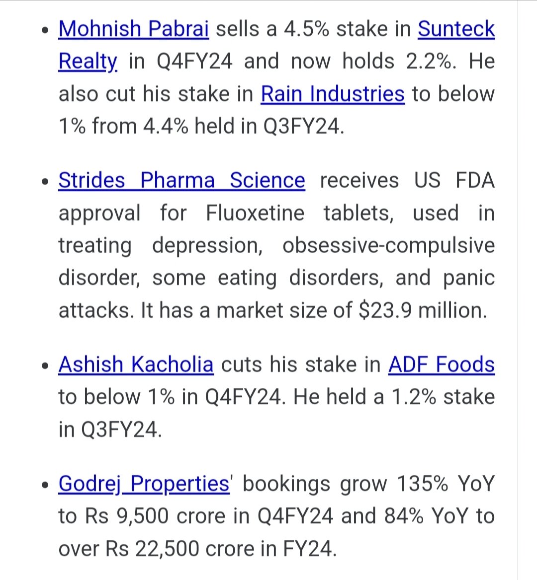 Stocks in news. #SunteckReality #RainIndustries #StridesPharma #ADFfoods #Godrej #GodrejProperties