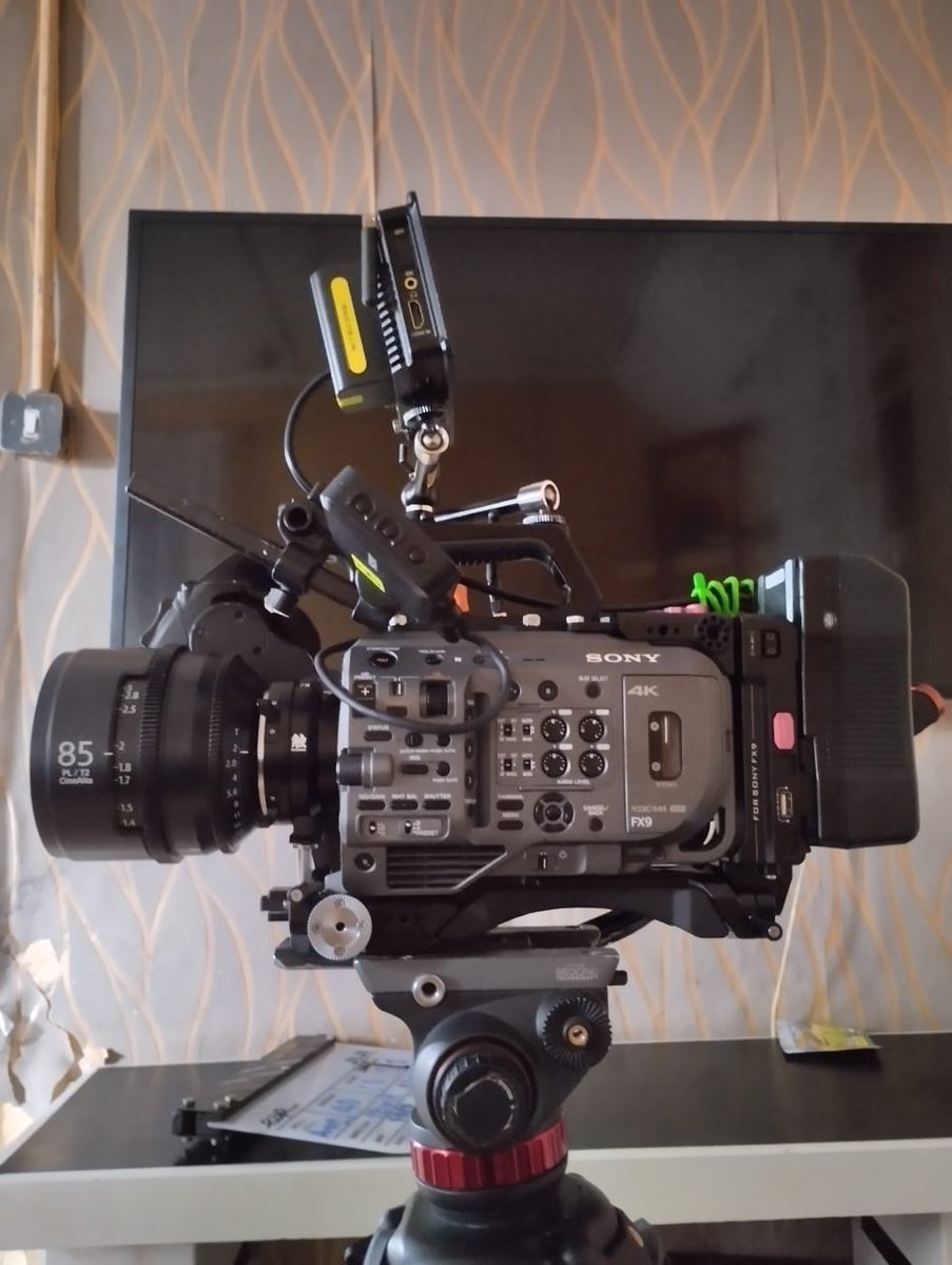 Set up of the day. #SonyFX9 paired with Sony CineAlta P2 lenses, Portkeys monitor and a Teradeck transmitter. I'm still learning the ins and outs of this set up as I've mostly used the FX6. #cinematography #Filmmaking