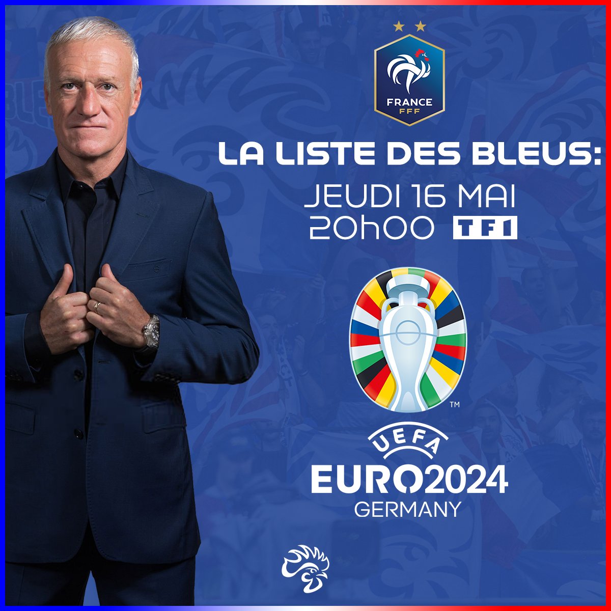 Didier Deschamps dévoilera la liste des joueurs sélectionnés pour l’Euro 2024 dans le journal de 20h de TF1 le Jeudi 16 Mai 📰🇫🇷