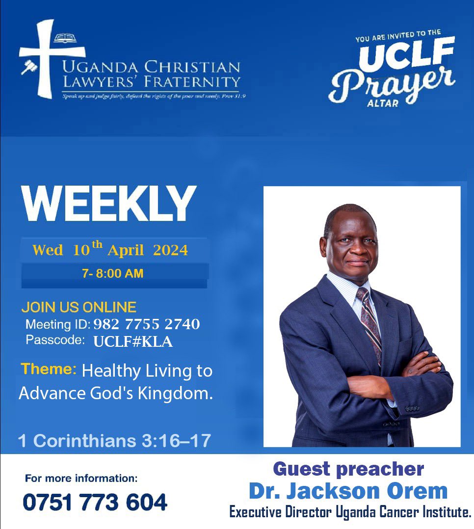 Dr. Jackson Orem the Executive Director of Uganda Cancer Institute will be sharing insights on the topic 'Healthy Living to Advance God’s Kingdom”.As a renowned expert in the field of oncology and a dedicated servant of God,we are thrilled to have him and invite you to join us🫡.