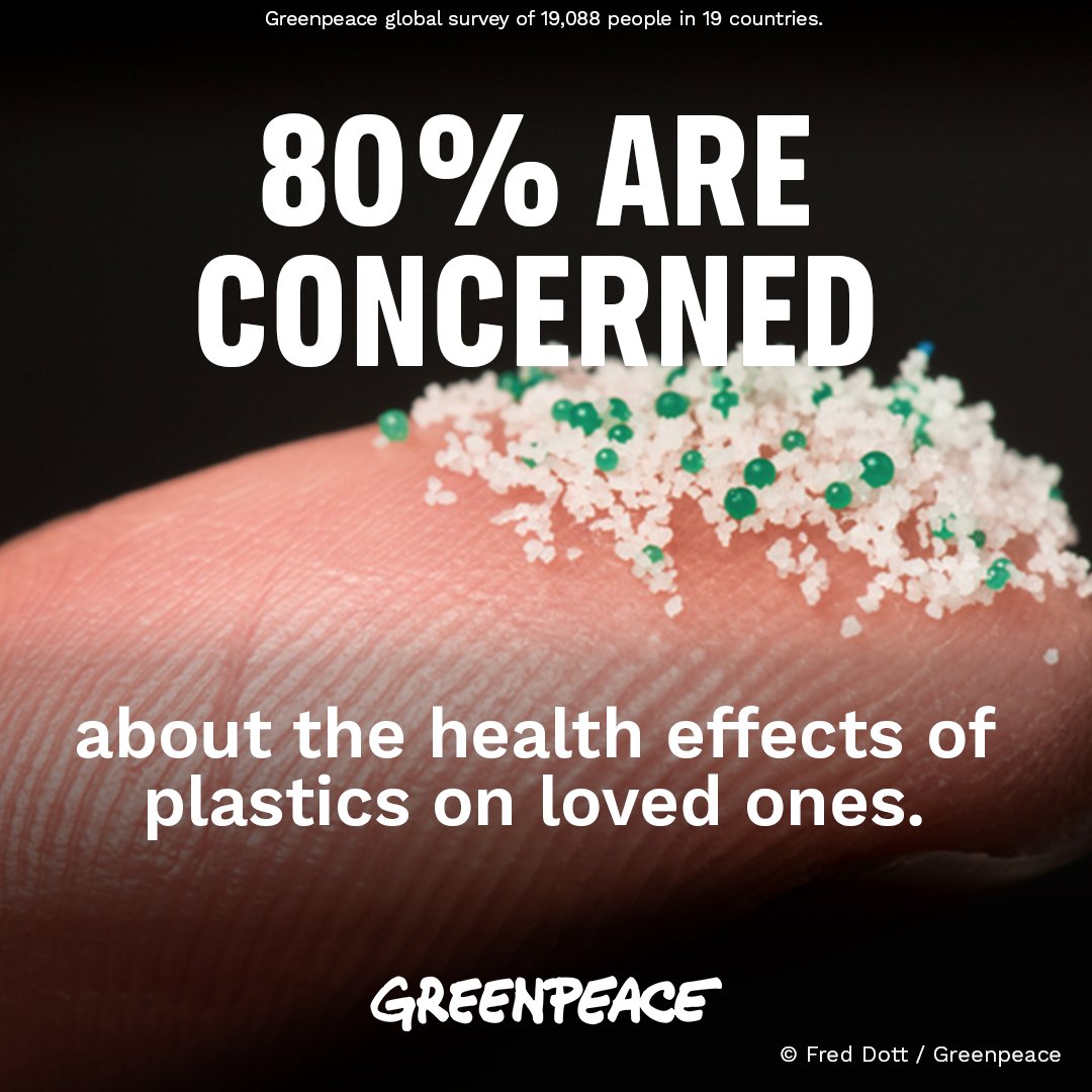 A new Greenpeace International poll shows that 80% of people are concerned about the health effects of plastics on loved ones. Plastics are in the food we eat, 🍎the air we breathe, 🫁 and in our bodies. 🩸 🧵[1/3]