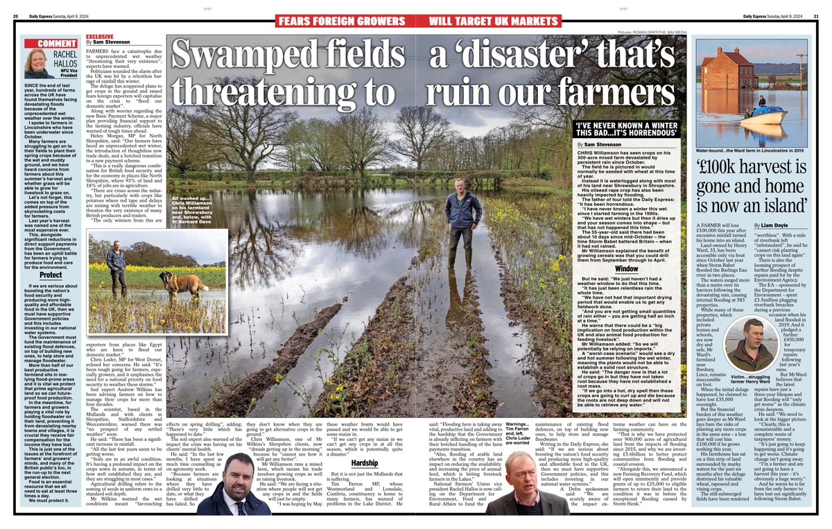 🚜 New in today's @Daily_Express: Farmers face a catastrophe due to unprecedented wet weather “threatening their very existence”, experts have warned. 🌾 Read online: shorturl.at/EHQ58 🧑‍🌾 Comment @NFUtweets: shorturl.at/mEIQ9 #BackBritishFarming