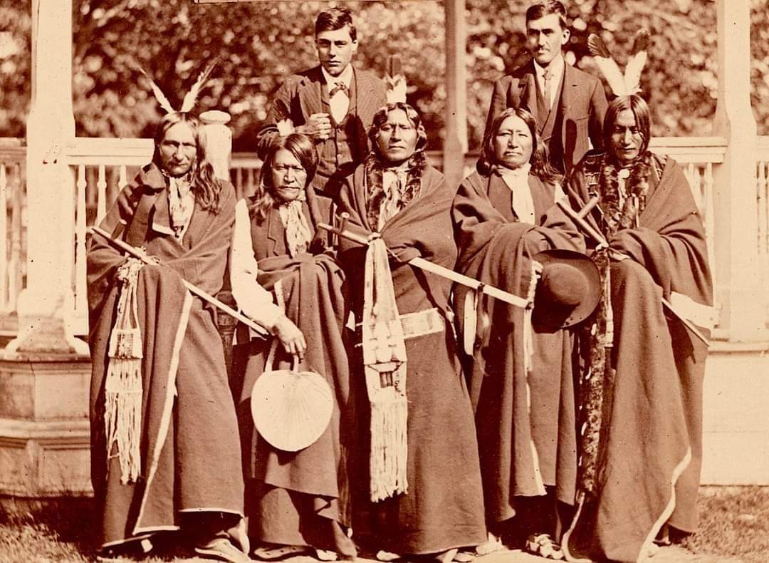 Black Crow, Two Strike, White Thunder, Spotted Tail, Iron Wing, Sioux chiefs from Rosebud Agency and interpreters. 1879. Photo by J.N. Choate. Source - Princeton Digital Library.