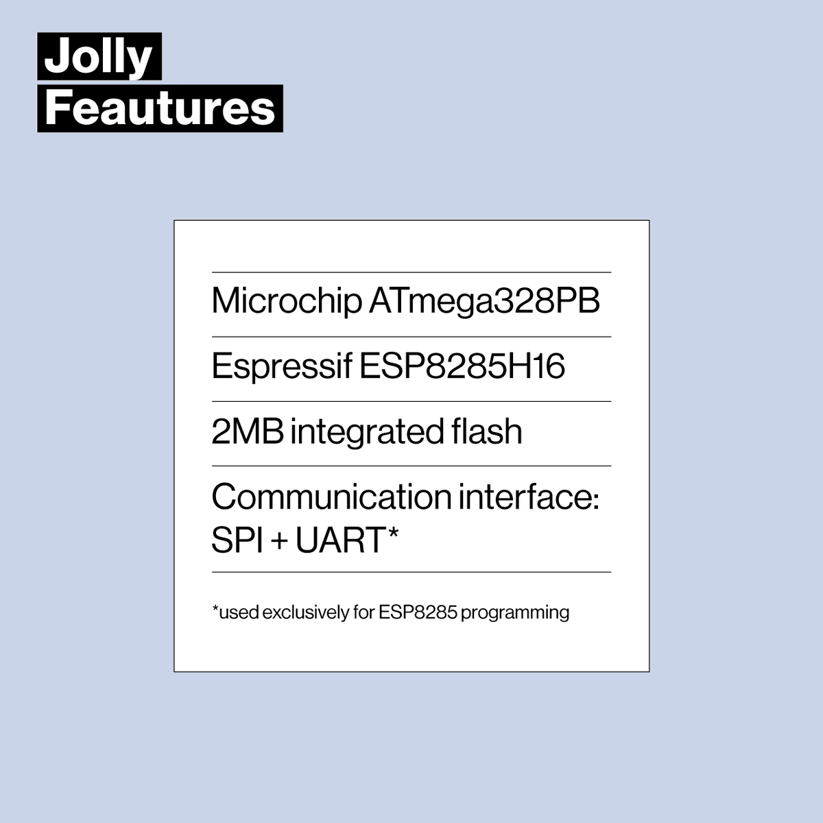 Jolly_Device's tweet image. Upgrade your Arduino UNO with the Jolly Module:
featuring ATmega328PB, ESP8285, 2MB flash, and SPI + UART interfaces for seamless IoT integration.
Perfect for adding Wi-Fi and expanding your project's capabilities.
#IoT
#ArduinoUNO
#JollyModule