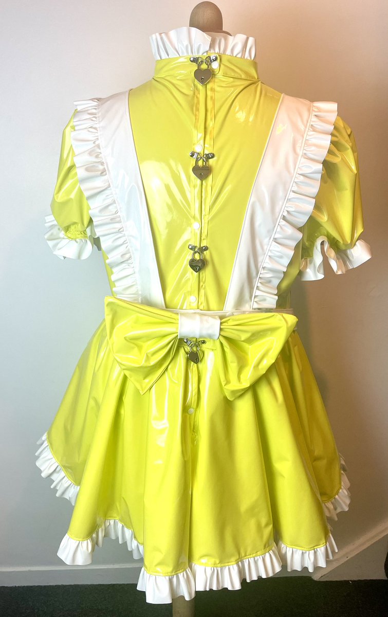 Deluxe Frenchmaids Dress is Sherbet lemon 💛 #CharlotteRoseBespoke #SissyMaid #Sissywear #PVC #Sissygirl #SissyClothing