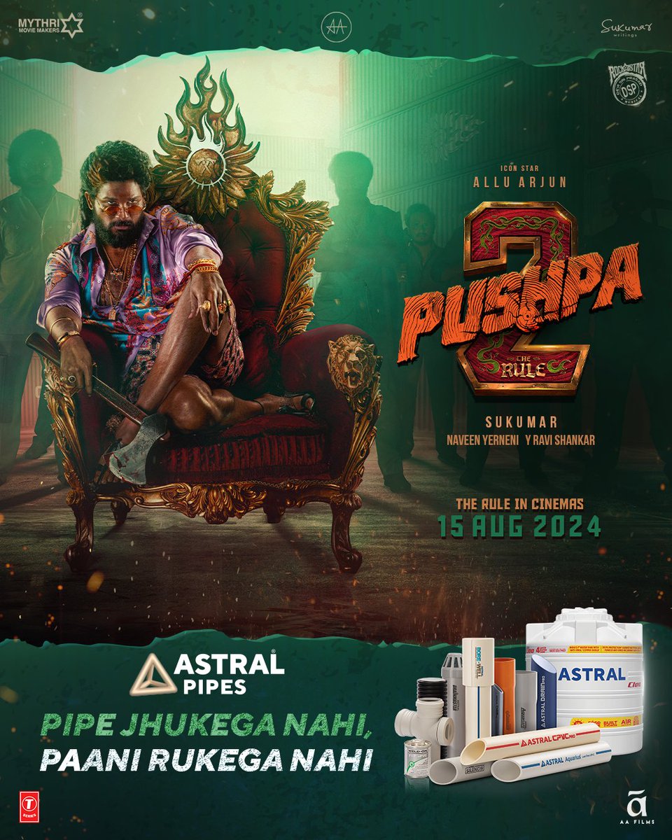 The Strongest association of the season! 🔥 We’re super thrilled to be associated with the much-anticipated Pushpa 2! 🤩 #Astral #AstralPipes #Pushpa2 #Pushpa2TheRule #PushpaMassJaathara #AlluArjun #AstralStrong
