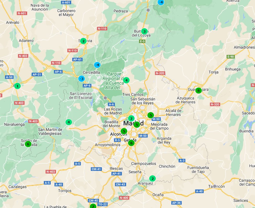 ¡Buenos días! Hoy estamos ante el día más fresco/frío de toda la semana.
Ha helado en la sierra, con -5ºC en el Pto. de #Navacerrada o -2ºC en #Somosierra y nos hemos quedado con apenas 1ºC en #Cercedilla, #ColladoMediano, #ColmenarViejo o #MirafloresDeLaSierra. En #Madrid, 5ºC.