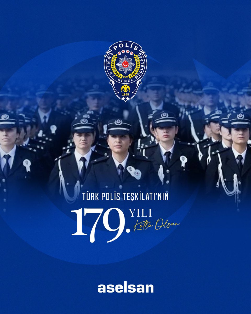 Türk Polis Teşkilatımızın kuruluşunun 179’uncu yıl dönümü ve Polis Haftası kutlu olsun. Huzur ve güvenlik için fedakârca görev yapan polislerimizi ve kahraman şehitlerimizi saygı ve minnetle anıyoruz. #ASELSAN
